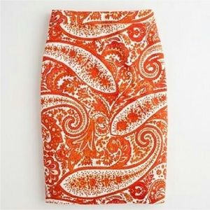 EUC J Crew orange paisley pencil skirt